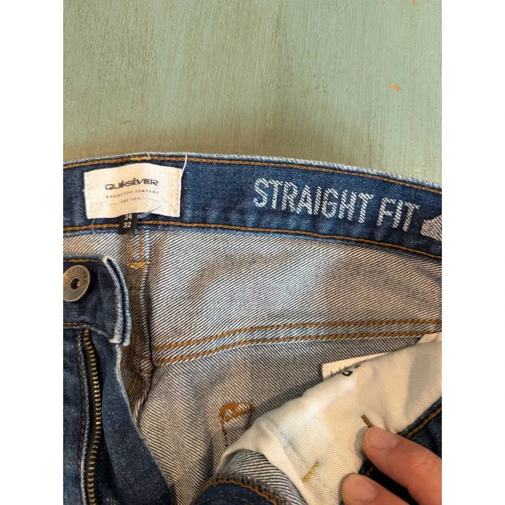 Quiksilver Mens Straight Fit Jeans Blue Denim Medium Wash 34x32 (Measures 34x30)